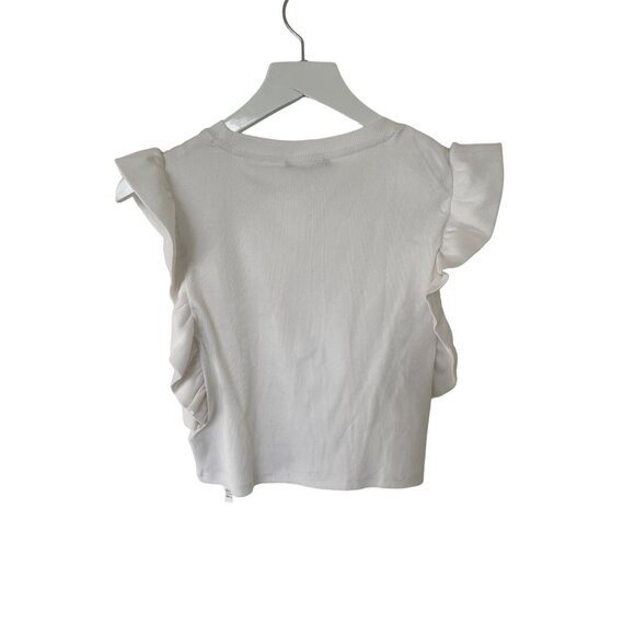 Zara White Sleeveless Ribbed Ruffle Detail Crop Top - Picture 2 of 2